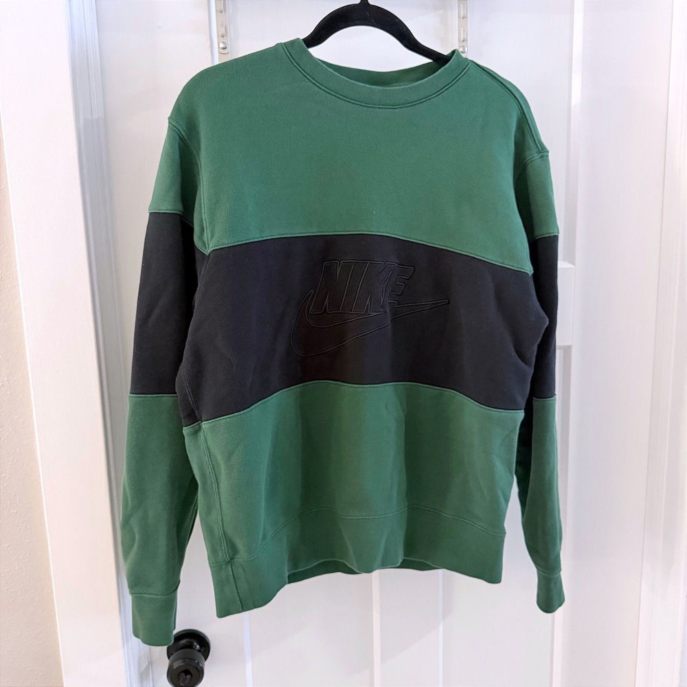 Nike Colorblock Crew Neck Sweatshirt Men's Size Medium Green Black Logo